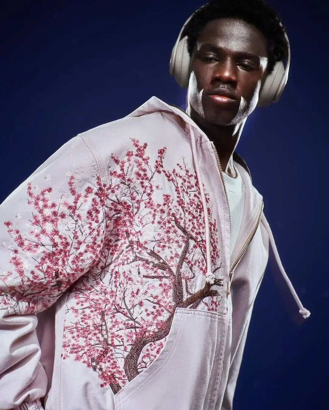 American Trend Retro Cherry Blossom Embroidery Oversize Zipper Hoodie Mens Y2K Harajuku Hip-Hop Gothic Couple Sweatshirt 251120