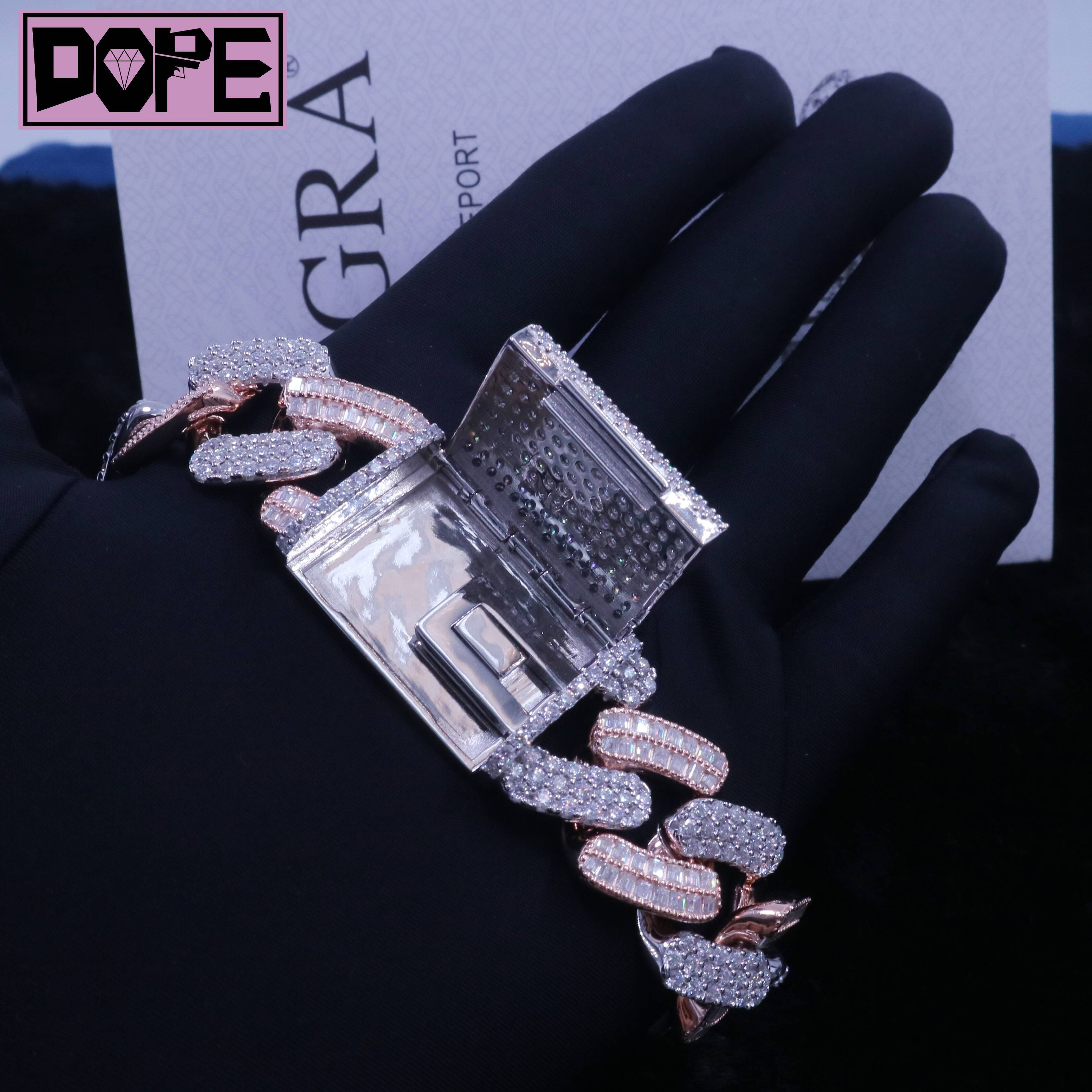 Hip Hop Moissanite Bracelet Pass Diamond Tester 925 Silver Two Tone Iced Out Moissanite Cuban Link Chain