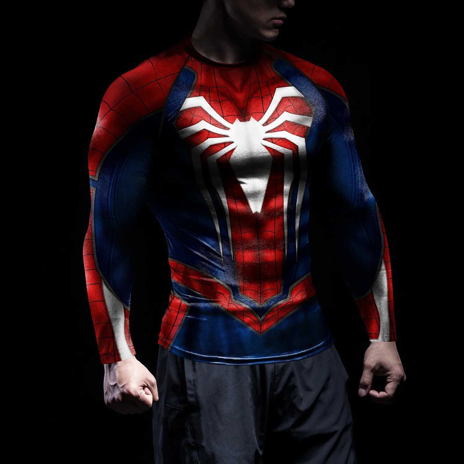 NADANBAO Rash Guards compression shirt mens role-playing superhero spider pattern printing exercise long sleeved top fitness sportswear W250422