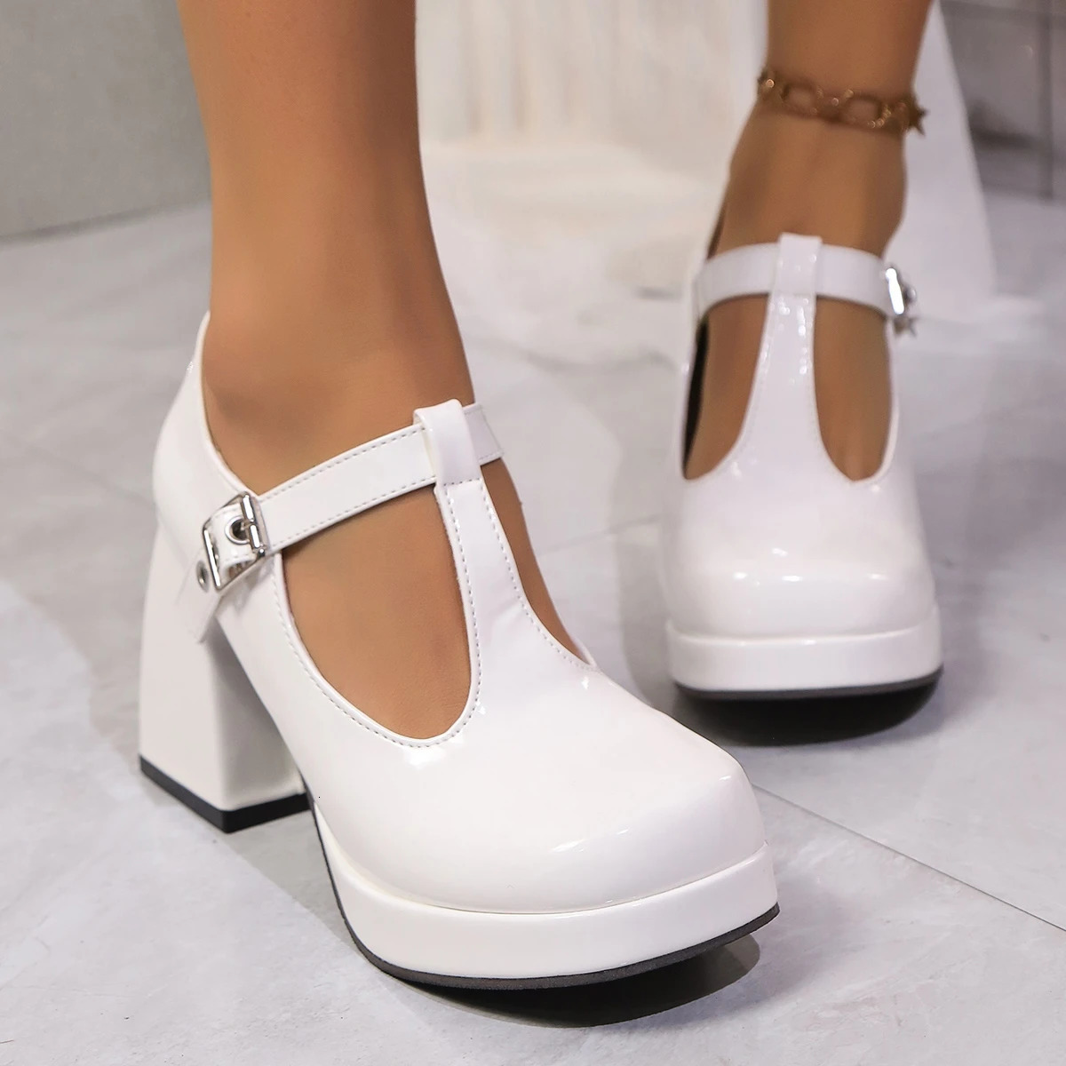 Womens Pump ner Platform Mary Jane Shoes Elegant Double Button Thick High Heels Party 250421BJ - view 3