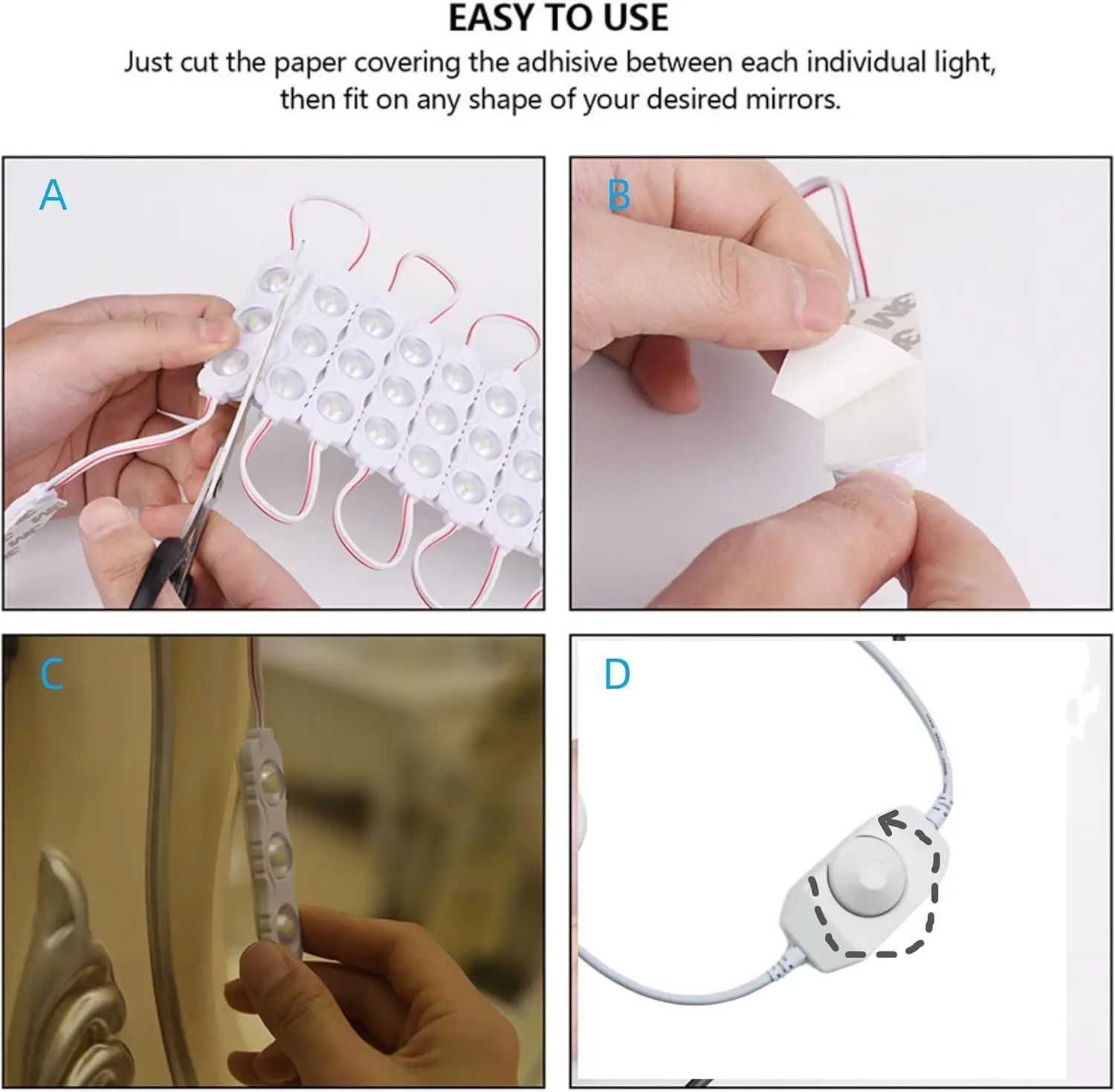 Led Vanity Mirror Lights Make Up Light Kit 60LEDs 12ft Dimmable Mirror Lights for Makeup Table BathroomMirror Not Included M251122