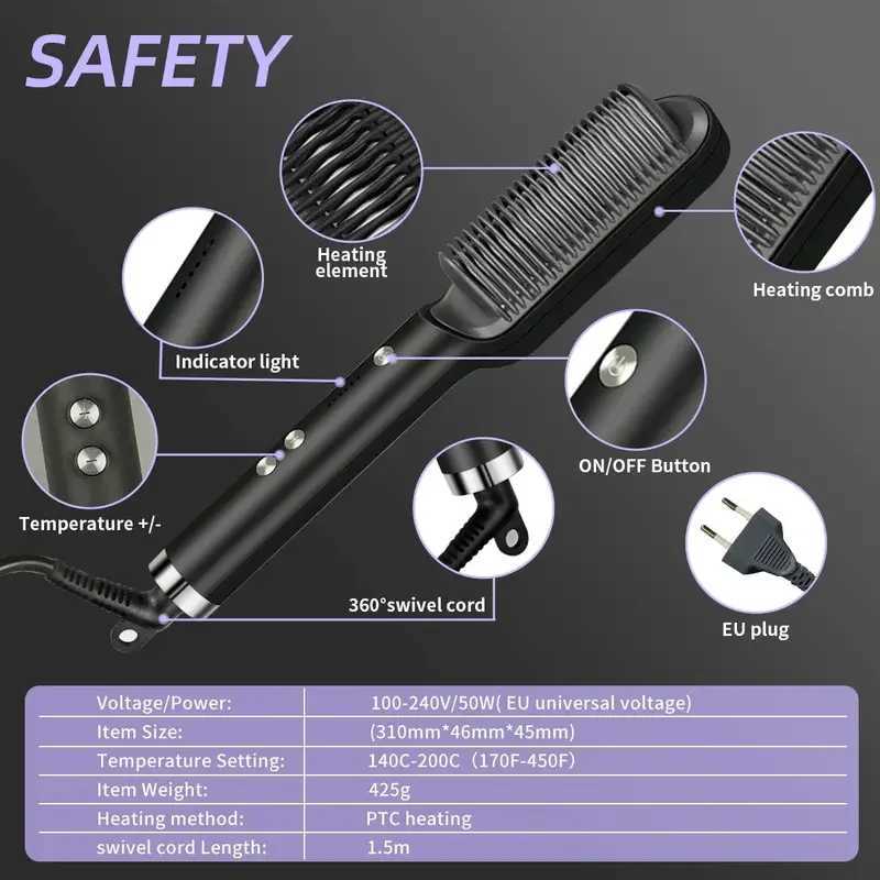 Hair Straightener Professional Quick Heated Electric Hot Comb Hair Straightener Personal Care Multifunctional Hairstyle BrushT251122