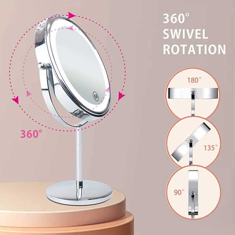 8inch 10X Magnifying LED Makeup Mirror with 3 Color Light Touch Switch Double Side USB Charging Desktop Vanity Cosmetic Mirror M251122