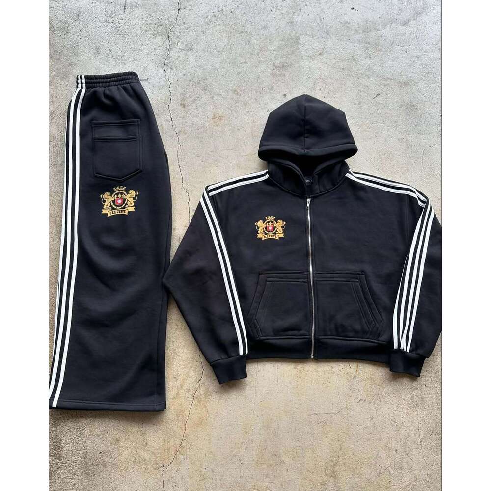 2025 American three bar zipper cardigan jacket hooded sweatshirt casual campus style men