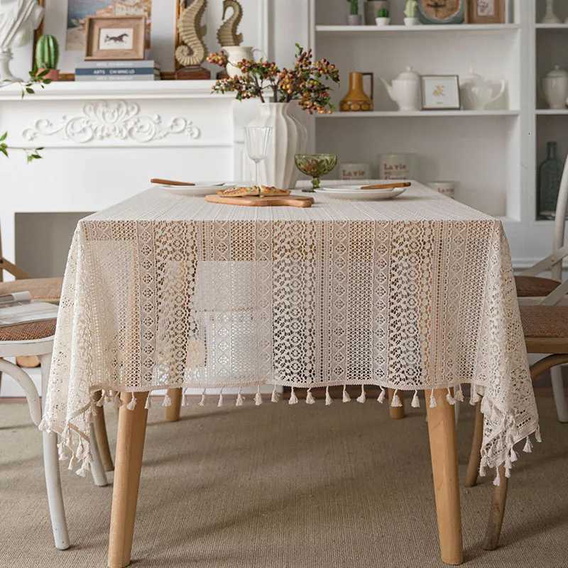 American Countryside Flower Crochet with Tassels Rectangular Table Cloth Kitchen Table Map Towel Tablecloth Christmas Decoration C251122