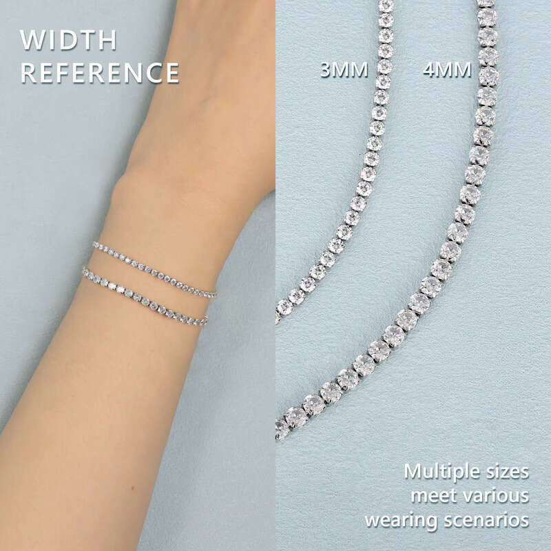 Iced sterling silver Fashion Jewelry 3mm 2mm Classic 5A CZ hip-hop moissanite Tennis Bracelet for Women and Men