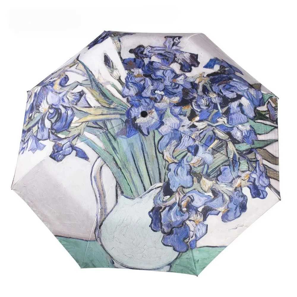 Automatic Umbrella Oil Painting Patterns Small Fresh Vinyl Umbrella Fashionable Portable Small Portable Umbrella For Women KidsM251122