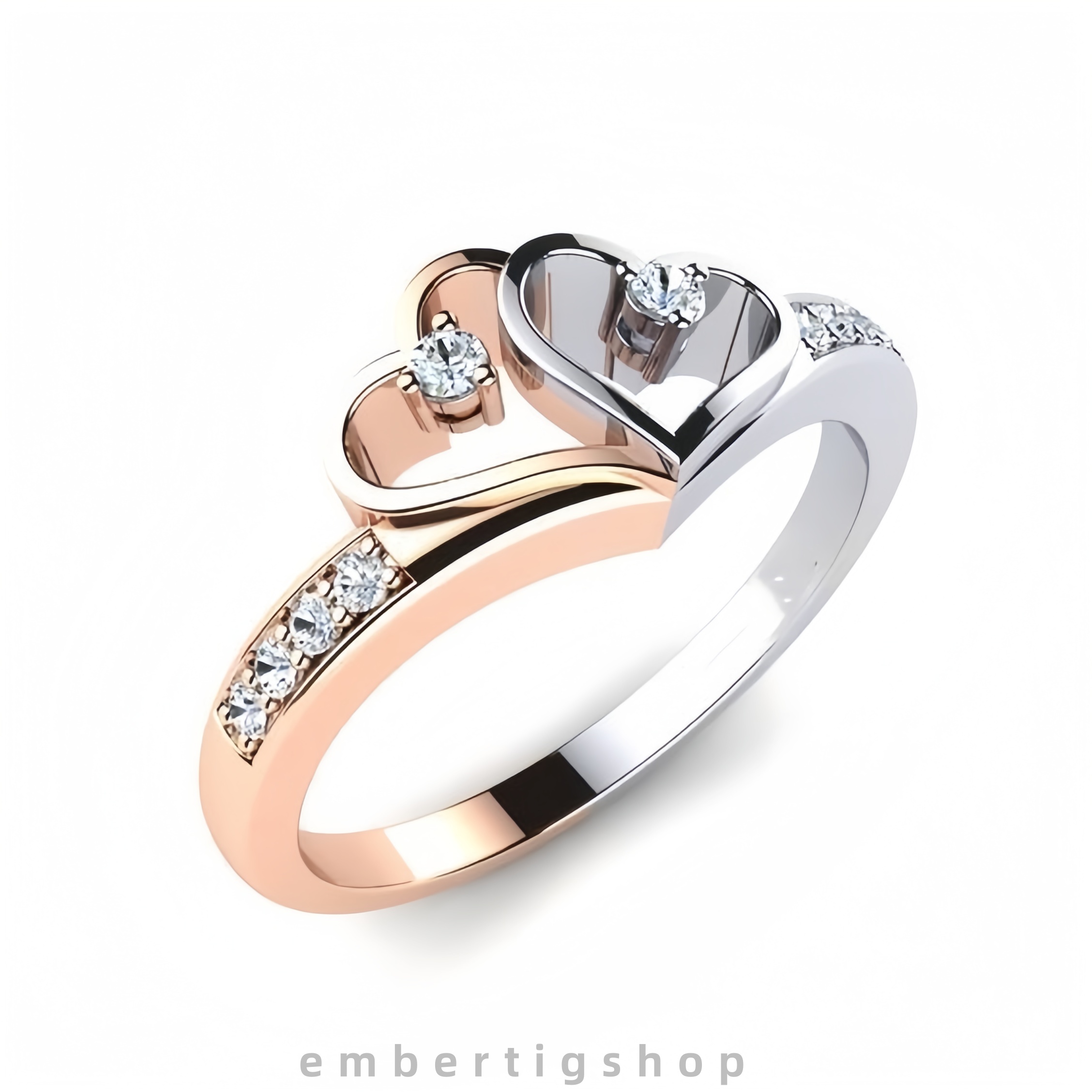 18K Gold Double Heart Micro-inlaid Ring High quality gold designer diamond ring rings designer for women engagement men love ring rings Luxury Large S - view 5