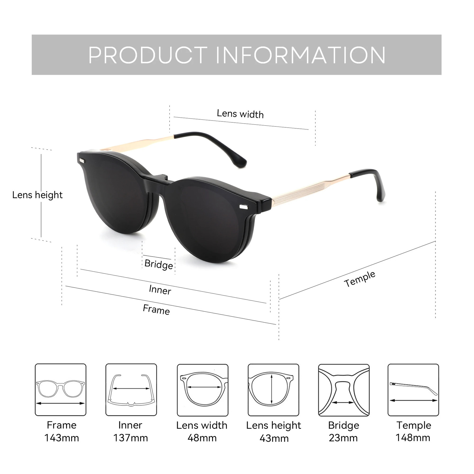 BLUEMOKY XL Size Business Style Prescription Glasses for Men Square Acetate Myopia Clip On Sunglasses 251114