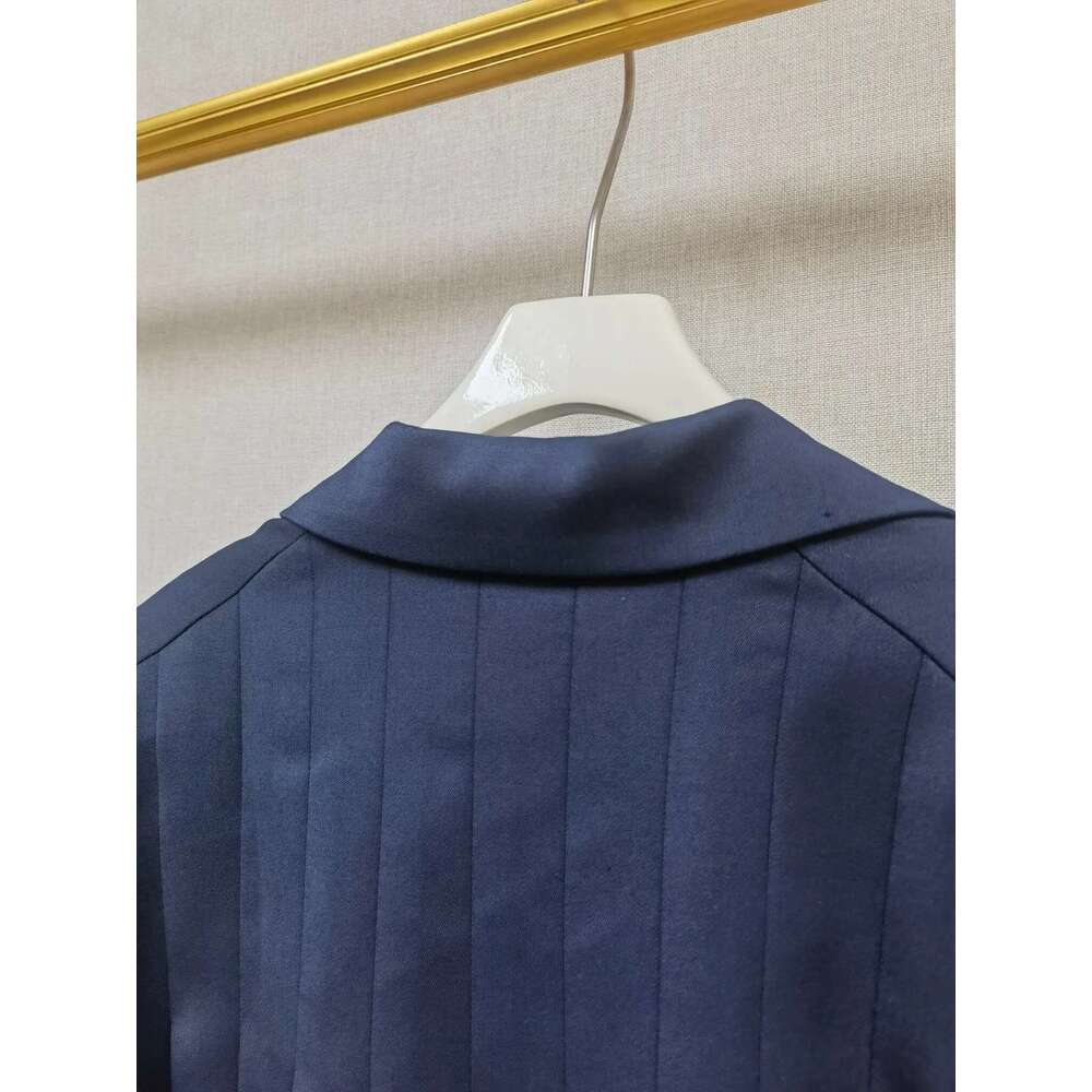 Belt Waist Dark Blue Commuter Back Press Pleated One Buckle French Niche 2025 Spring Suit Office Outfits Women