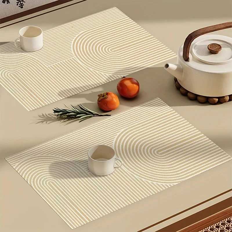 4pcs Geometry Placemats Linen Placemat Polyester Yellow Geometric Gold Leaf Pattern Non Slip Insulation Table Decoration Mat C251122