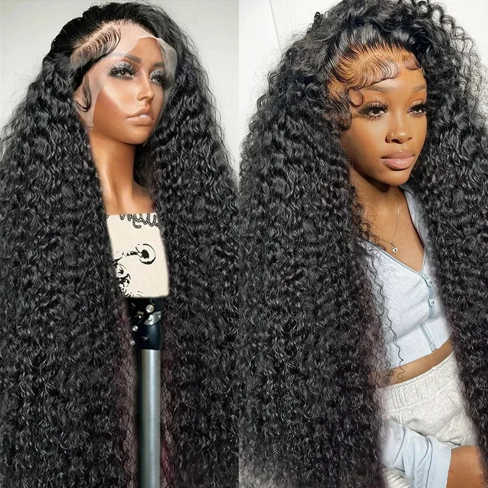 8-32inch Deep Wave Frontal Wig Black Lace Front Human Synthetic Hair Wigs Curly Wigs For Women