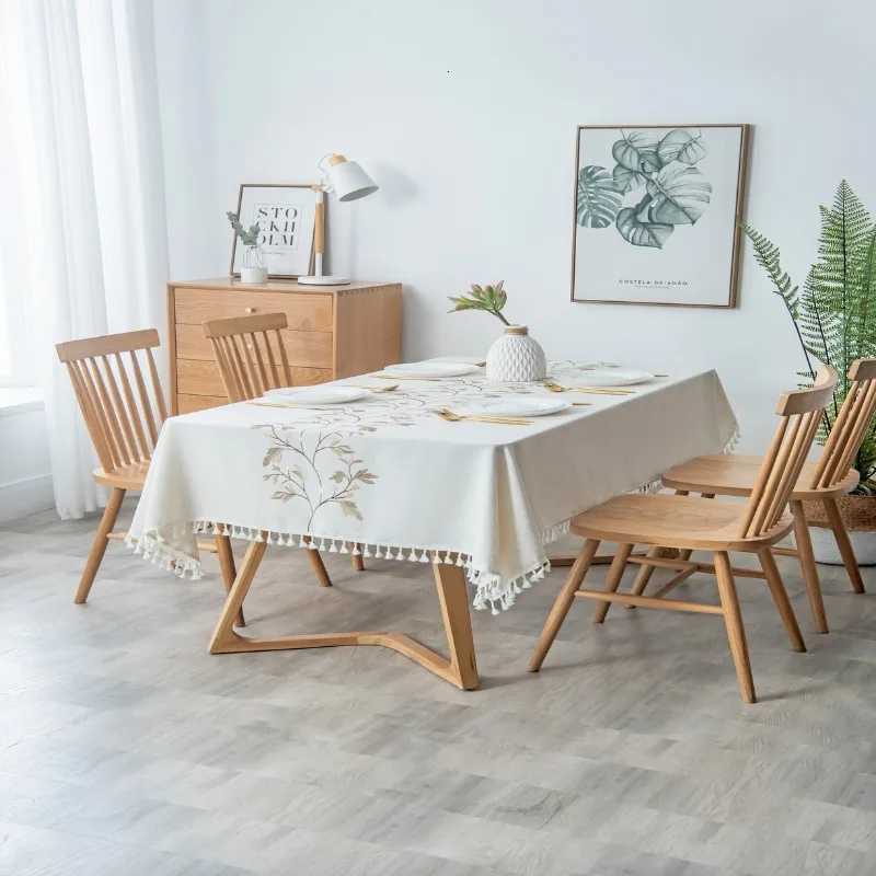 2025 new imitation cotton and linen dustproof tablecloth waterproof and oil-proof dining table embroidery tablecloth rectangle C251122