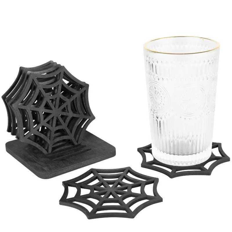 Halloween Wooden Spider Web Coaster Set Creative Hollow Desktop Coasters and Bowl Mats Festival Party Table Decoration Ornaments C251122