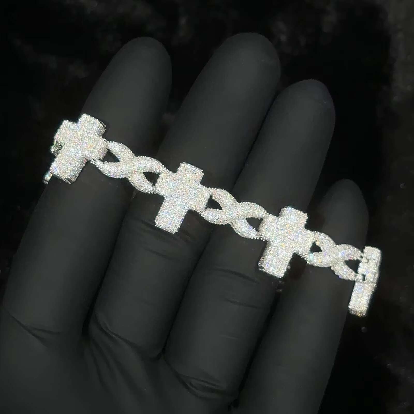 925 Sterling Silver 15mm Iced Out Infinity Cross Cuban Link Bracelet With VVS Moissanite Diamond Rose Gold Hip Hop Style Parties