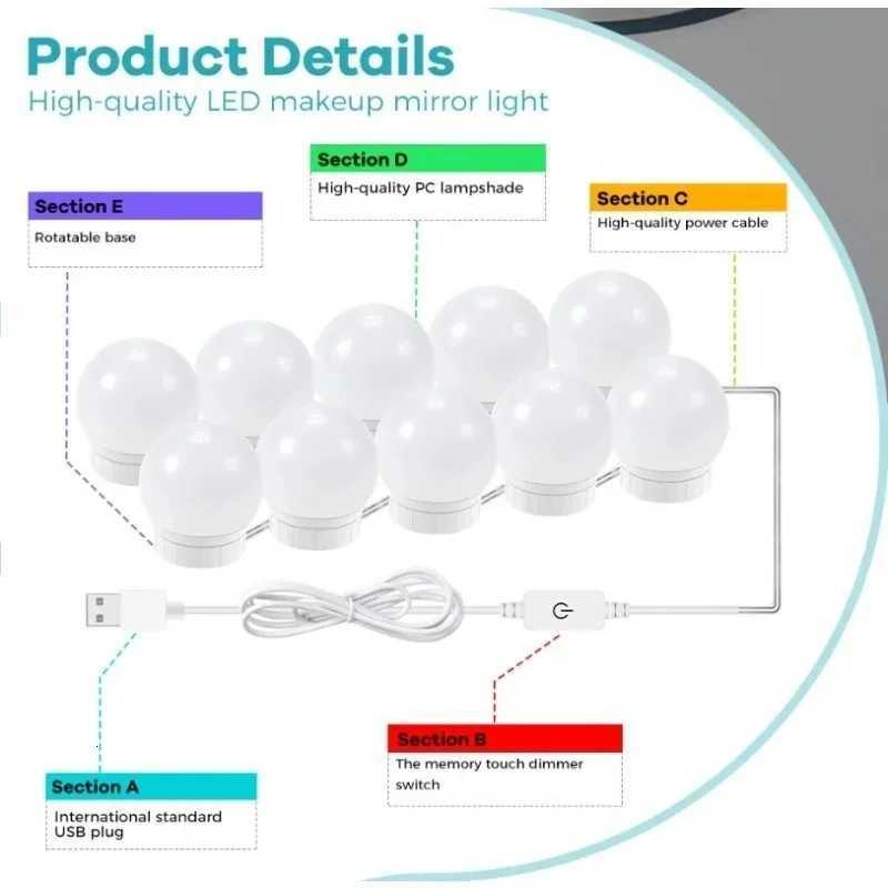 Makeup Mirror LED Light Bulbs USB 5V Bathroom Dressing Table Vanity Lights Hollywood Dressing Table Mirror Lighting M251122
