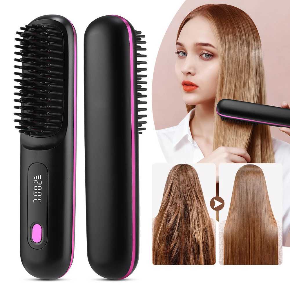 USB Ceramic Heating Straight Hair Comb Electric Wireless Portable Negative Ion Styling Tool Rechargeable Straightening CombT251122