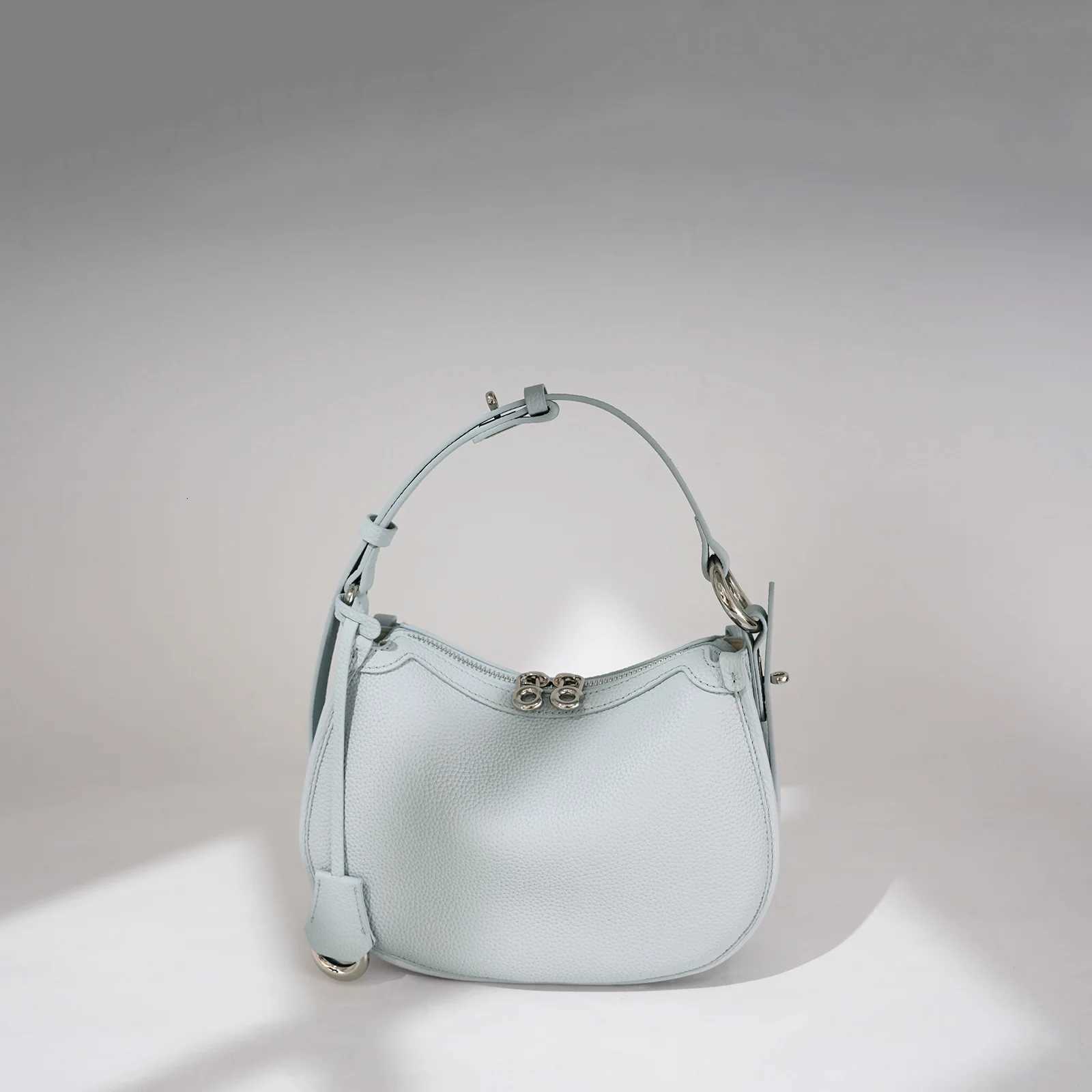 2025 Summer Woven Crescent Pouch Tote Real Full Grain Cow Leather Women Shoulder Bag Leisure High Quality Lady Handbag Blue K251121