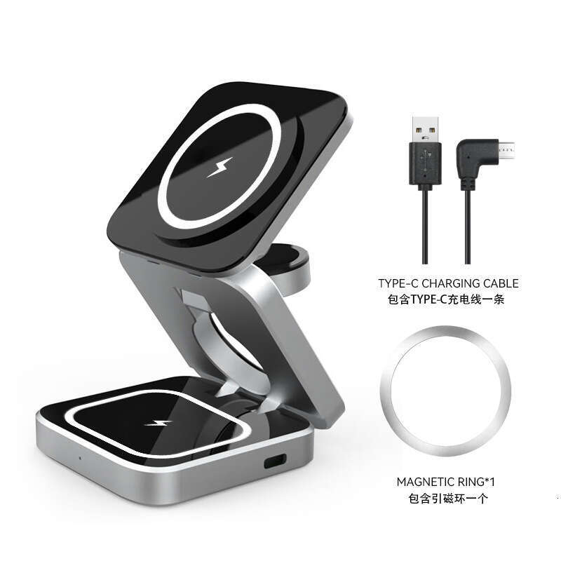 3-in-1 Wireless Station for iPhone Samsung Watch Earbuds Fast Magnetic Charger Dock Stand Foldable USB-C Charging Pad