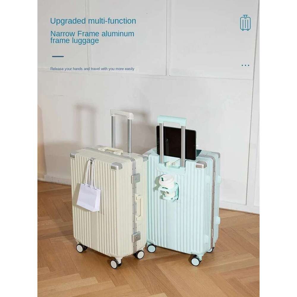 20 24 26 inch Aluminum Frame Suitcase Multifunctional ABS Carry on Lage with Cup Holder USB Port Zipper Trolley Case