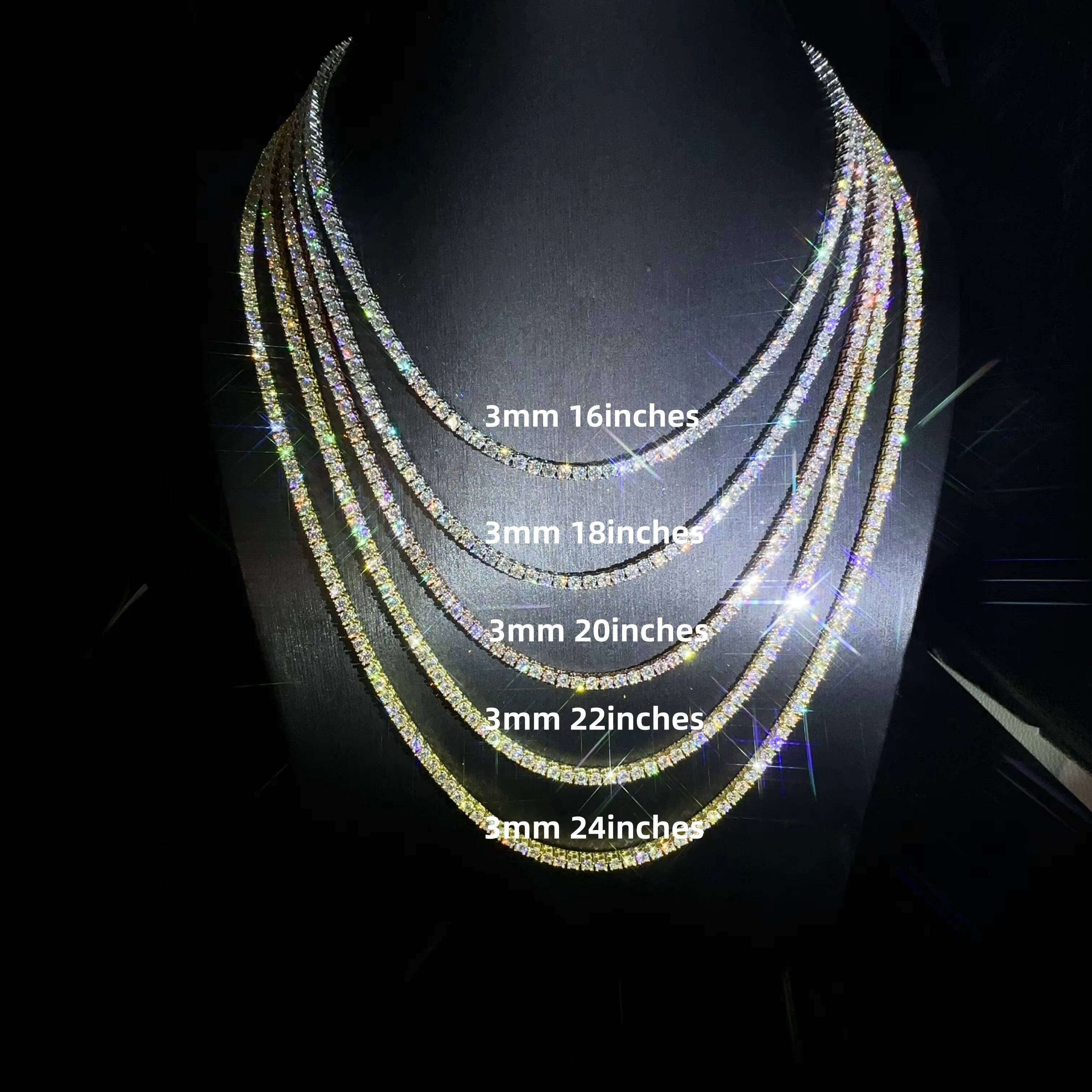 3mm VVS Moissanite Diamond 925 Sterling Silver Pass Lab Grown Diamond Jewelry Tester Tennis Chain Men Bracelet Necklace