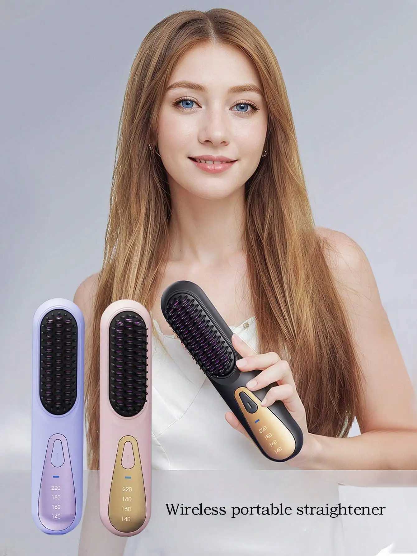 1PC Cordless Hair Straightener Brush USB Charging Mini Ionic Hot Comb Straightener For Women Ceramic Coating Anti-Scald LightwT251122