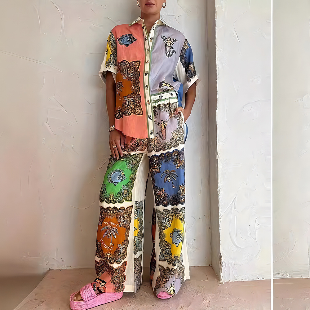 Spring and Summer 2023 New Ice Pamas Women's Long-sleeved Silk Lapel Home Suit Fashionable Ins Style
