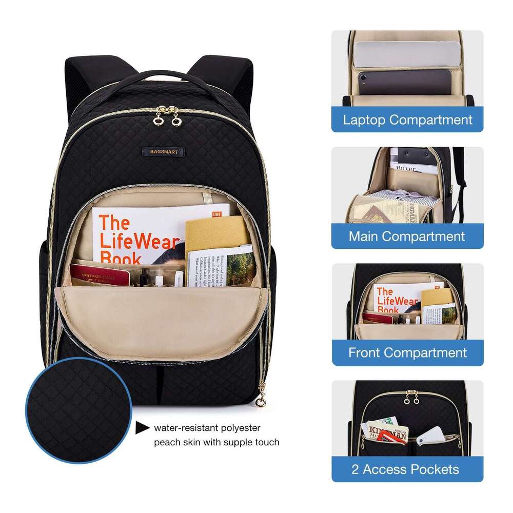 Stylish Functionality Meets Practicality: BAGSMART Female Student/Laptop Tote w/ Quick-Charging Capability