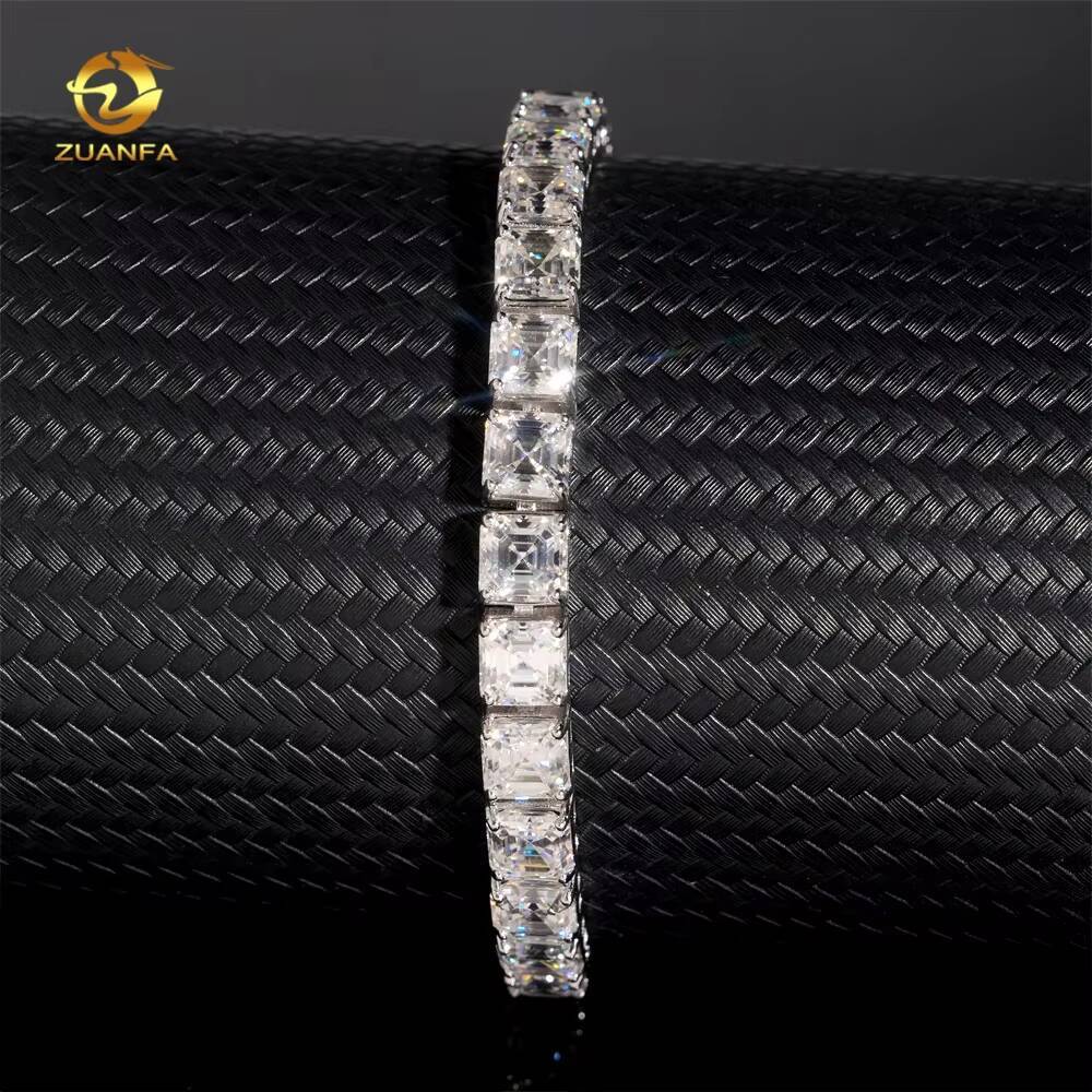 Hip Hop Jewelry High Quality VVS 925 Silver Asscher Cut 55MM 08CT Moissanite Tennis Chain Necklace