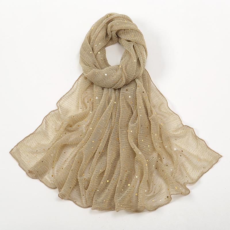 K483 Cross-border new pure color sequined gold and silver silk polyester scarf for women National breathable gauze scarf sunscreen shawl VS668