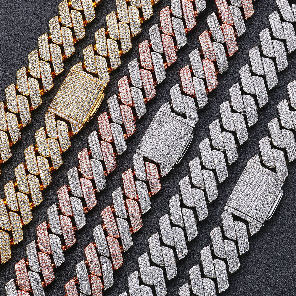 20mm three-row dia-shaped two-color Cuban chain hip-hop necklace jewelry for men women from Europe and America