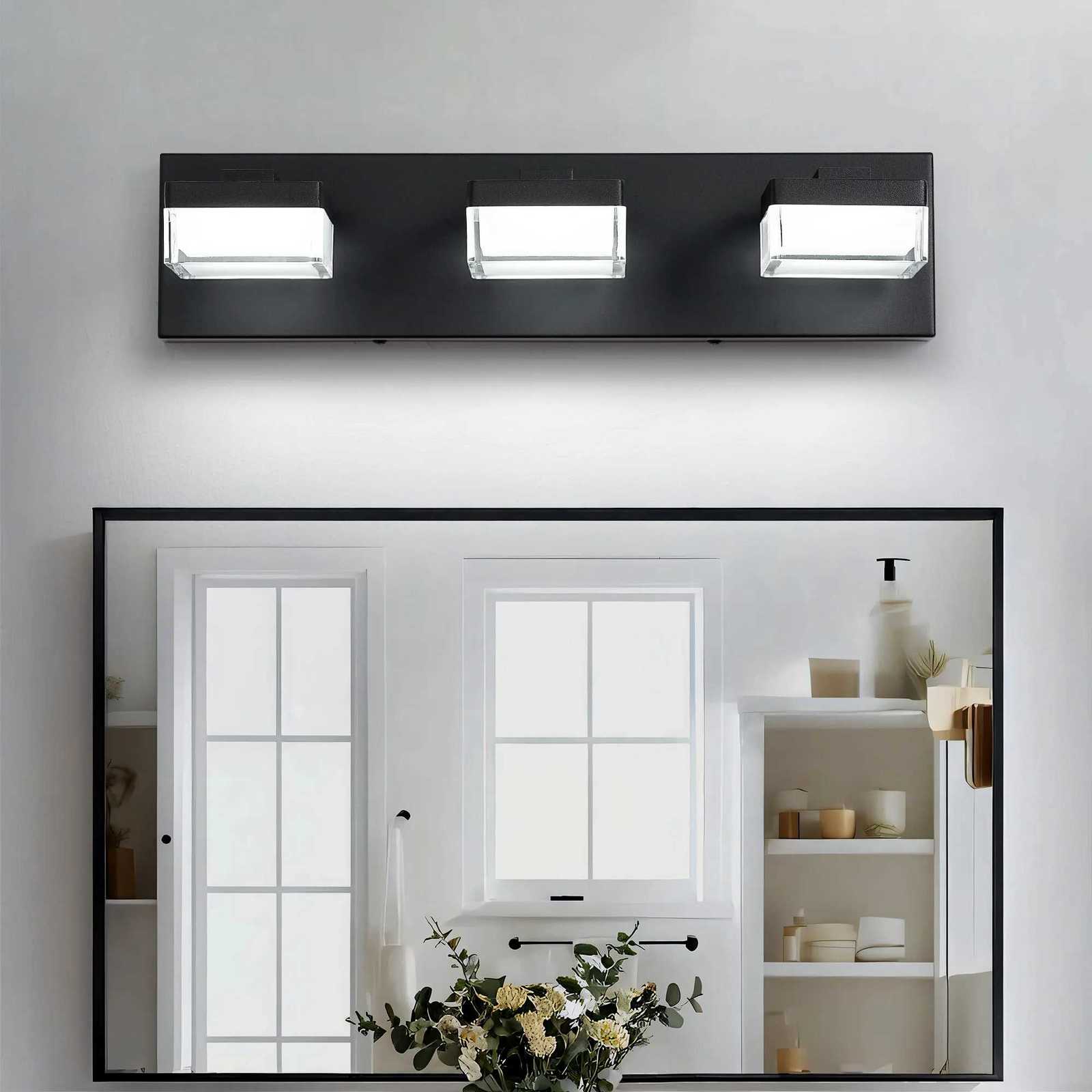 LED Modern Bathroom Vanity Light Fixtures 3-5 Light Matte Black Modern Acrylic Bathroom Wall Lighting Fixtures Over Mirror M251122