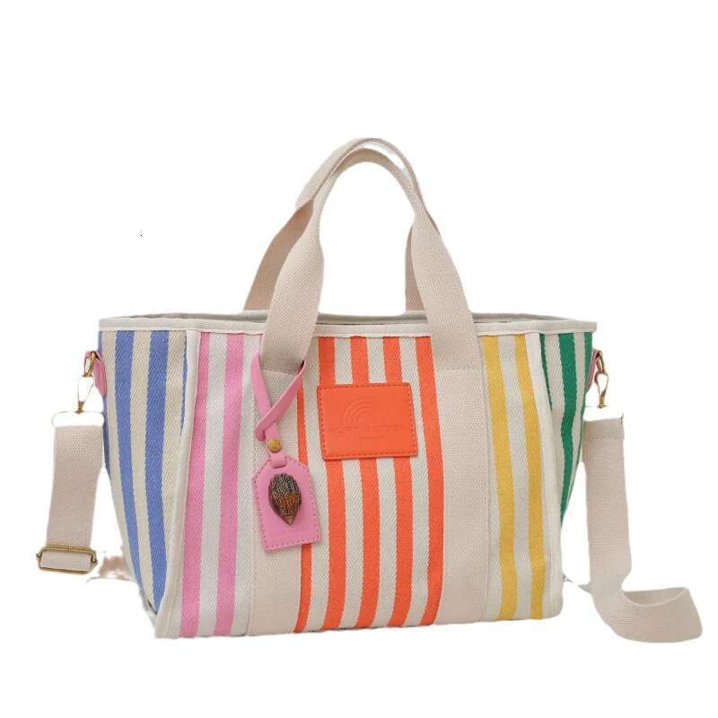 Female Spring And Summer Shoulder Crossbody Large Capacity Beach Bag Fresh Stripe Vacation Style Tote Bags Bag