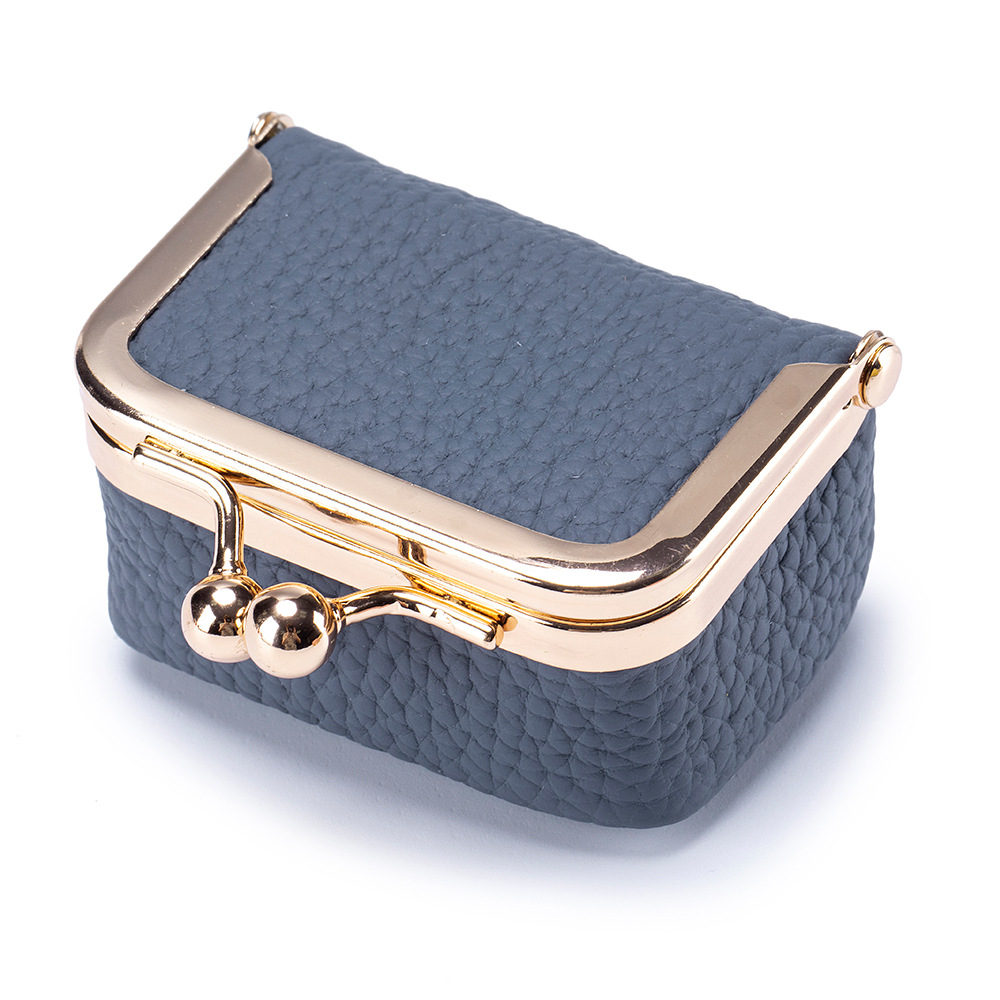 Casual Solid Color Small Wallets Kiss Lock Mini Storage Bag Genuine Leather Coin Purse Free shipping