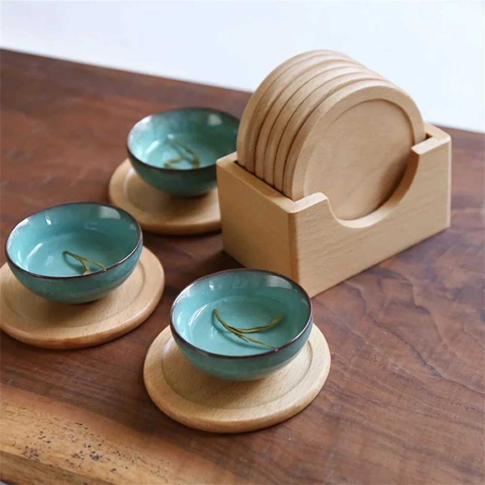 6pcs/set Walnut Wood Coasters Placemats Decorative Round Insulated Japanese Beverage Coasters Home Decor C251122