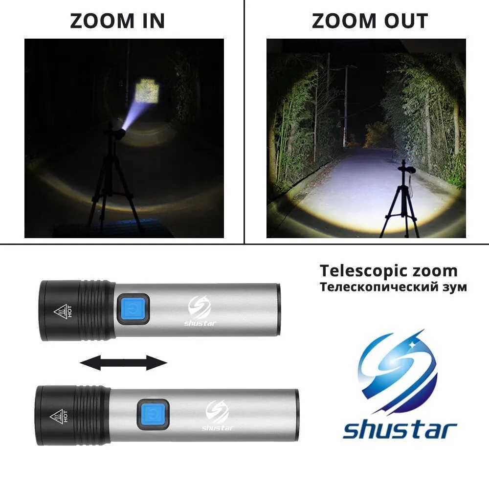 USB Rechargeable LED Flashlight With LED Built in 1200mAh Lithium Battery Waterproof Camping Light Zoomable Torch C251122