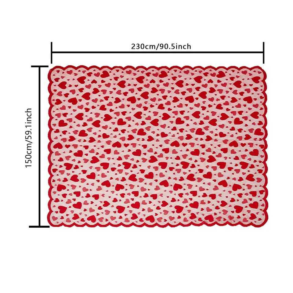 1pc red lace heart-shaped rectangular tablecloth for Valentines Day suitable for dining occasions and party gatherings C251122