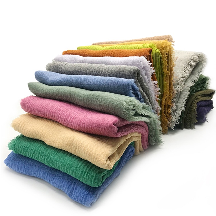 K529 Solid color cotton and linen scarf New style fur headband Crumpled scarf Foreign trade wholesale WJ01