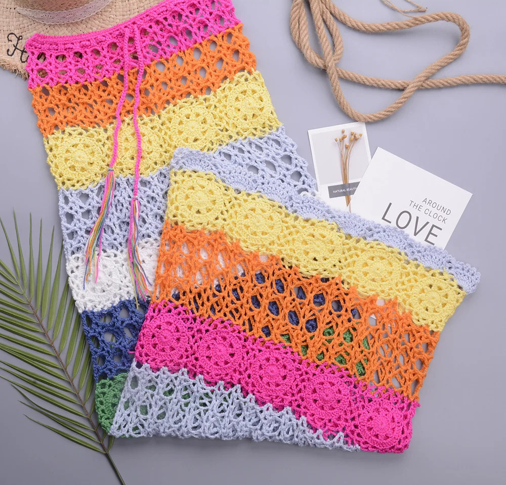 Melphieer 2024 multi crochet beach dress cut long top womens swimsuit bikini handmade knitted clothing 250415Z