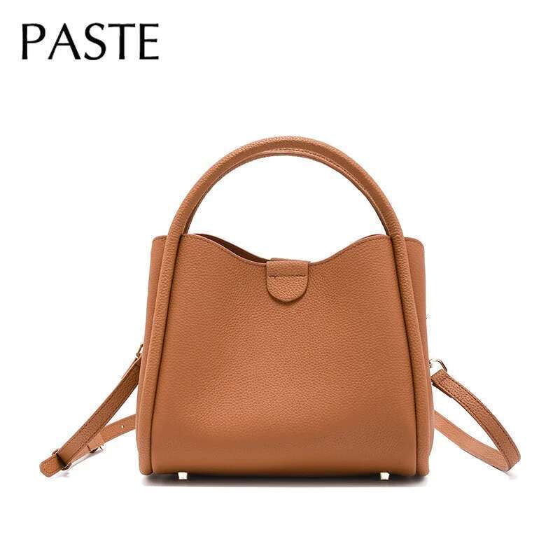 New Casual First Layer Cow Leather Bucket Tote Beige Attractive And Practical Women Handbag High Quality Shoulder Bag Bag