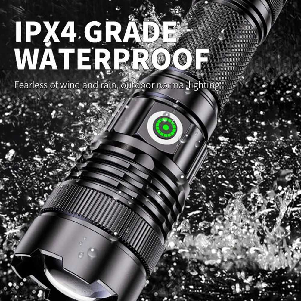 100000 Lumen Super Bright Spotlight Long Range LED Flashlight Built-in Battery USB Charging Waterproof Portable Camping Torch C251122