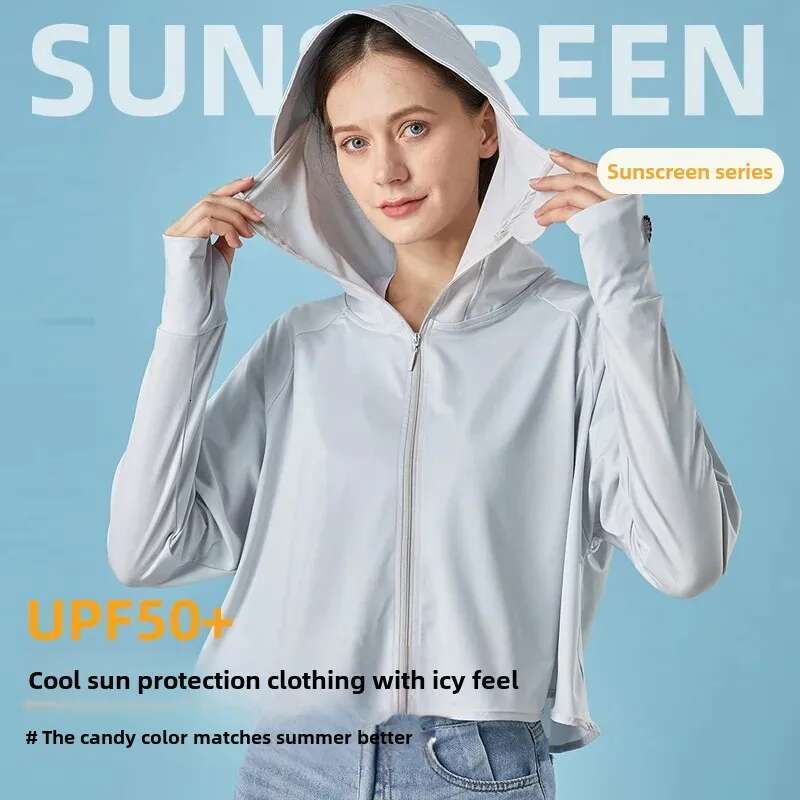 Ice Silk Hat Outdoor Short Lightweight Summer Women's Sun Clothing UV Protection Skin Shirt Running Suit Jacket