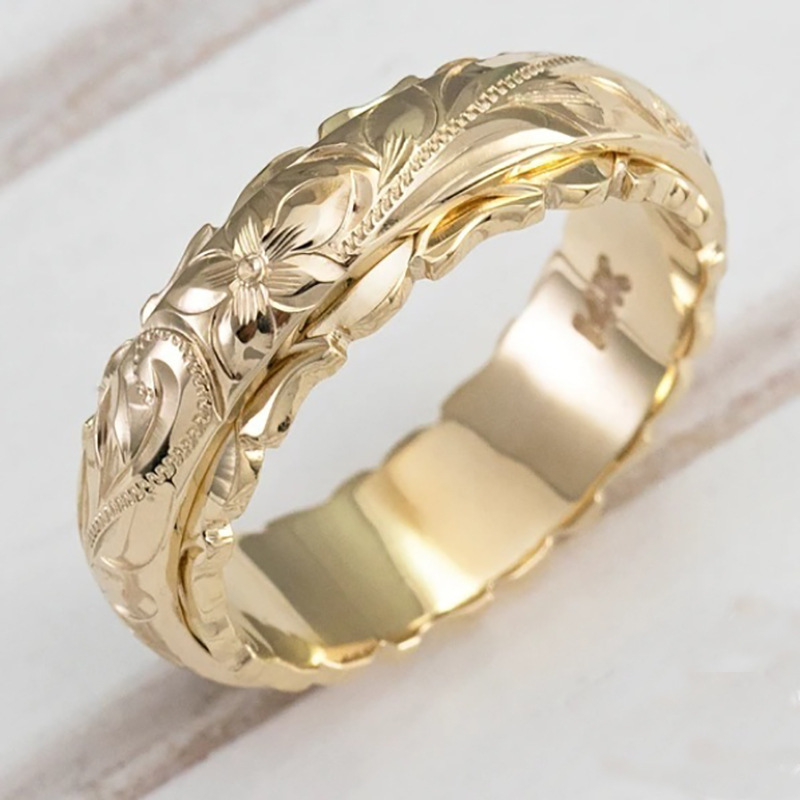 Engraved rose flower ring European and American wedding anniversary gift High quality gold designer diamond rings designer for women engagement men lo - view 3