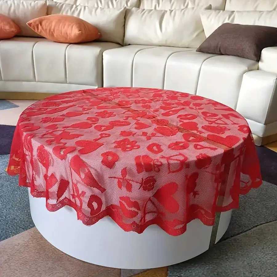 1pc red Cupid little bear angel round lace tablecloth for Valentines Day suitable for home decoration at a commemorative party C251122