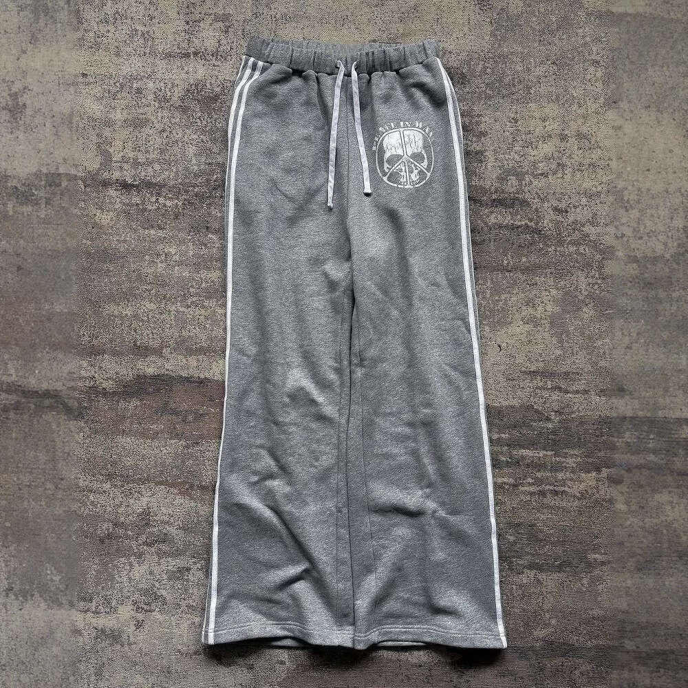 Spring and Autumn New Striped Splicing Casual for Women, Loose Straight Leg Sports Pants, High Waist Drop Feel, Wide Legs, Long Pants