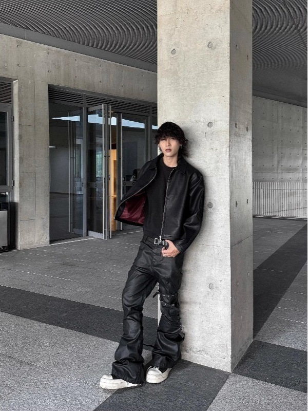Men's Jackets The new texture of the old money wind short simple cotton PU leather coat coat trend relaxed jacket coat cotton