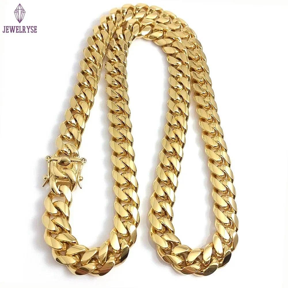 18K Gold Miami Cuban Link Chain Necklace Men Hip Hop Stainless Steel Jewelry Necklaces