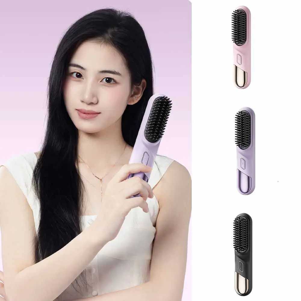 USB Rechargeable Wireless Hair Straighteners 4-Levels Temperature Heated Electric Hair Brush Anti-Scald DesignT251122