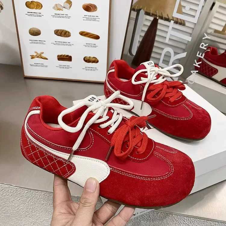 Female Head Ugly and Cute Round Head Single Shoe with Inner Height Enhancement German Training Shoes Spring Sports Leisure Versatile Red Single Shoe 2