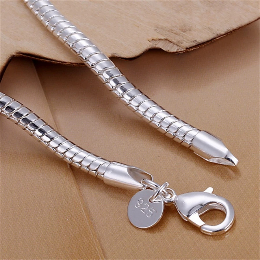 Exquisite 925 Silver Plate 3MM Solid Snake Bone Chain Bracelet with Round Disc Charms Perfect for Adding Beads